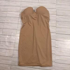 Flexees Maidenform 3741 Strapless Full Body Slip Shapewear Tan 34B Underwire Cup